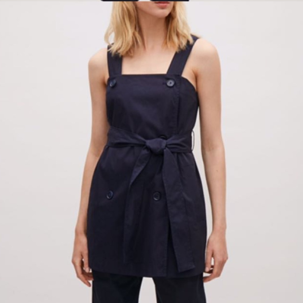 COS Trench Detailed Top- Dress Navy Buttoned Tunic Belt Classy Elegant Designer